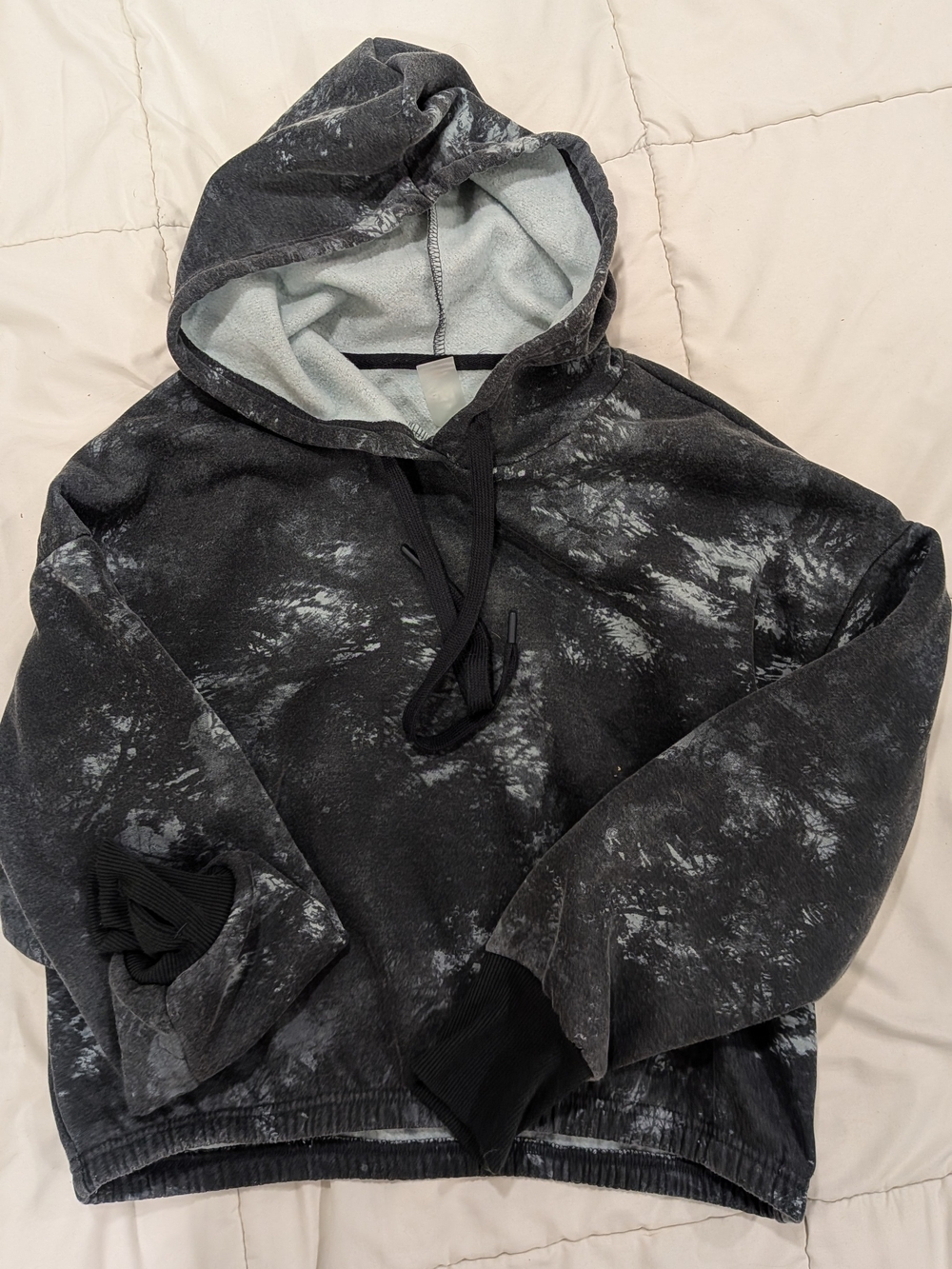 Black Marble-Effect Hooded Sweater